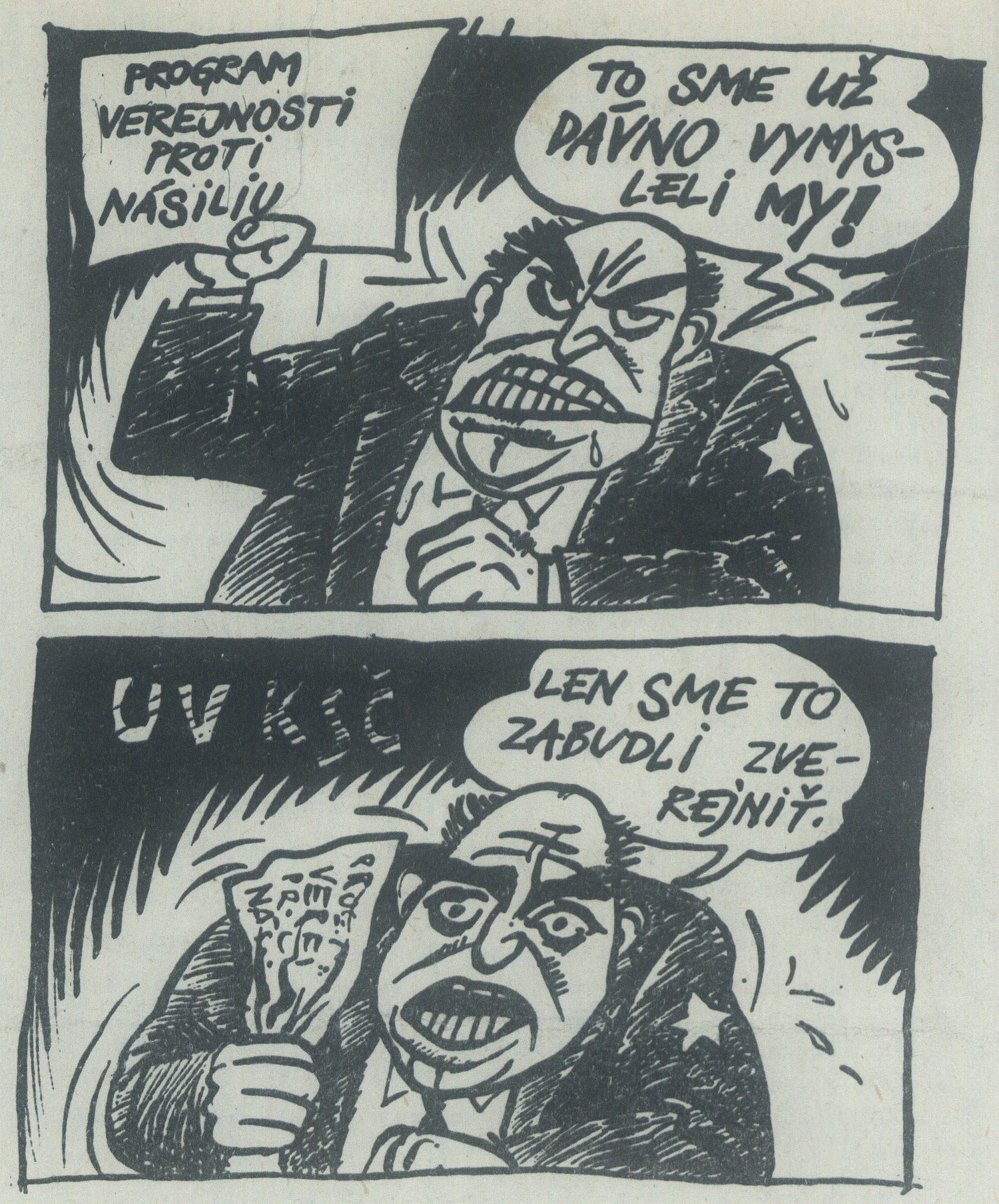 To sme už dávno vymysleli my, karikatúra v časopise Zmena. 1989. Univerzitná knižnica v Bratislave